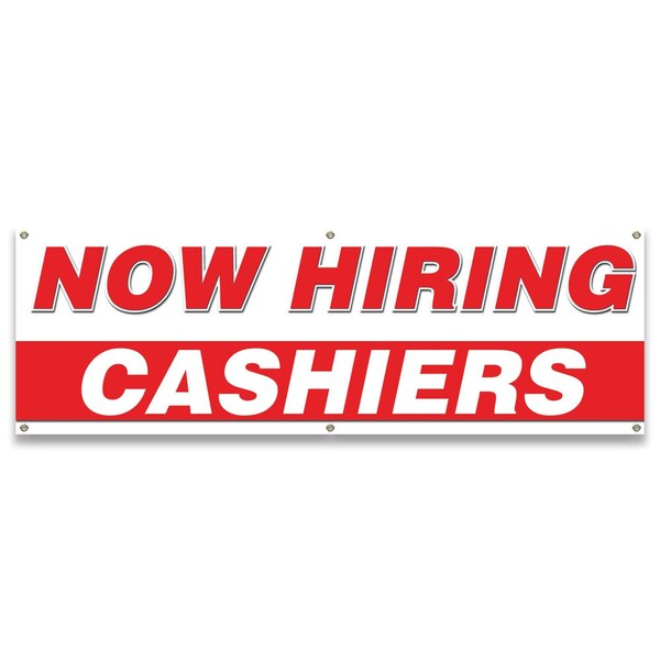 Now Hiring Cashiers Banner Apply Inside Accepting Application Single Sided